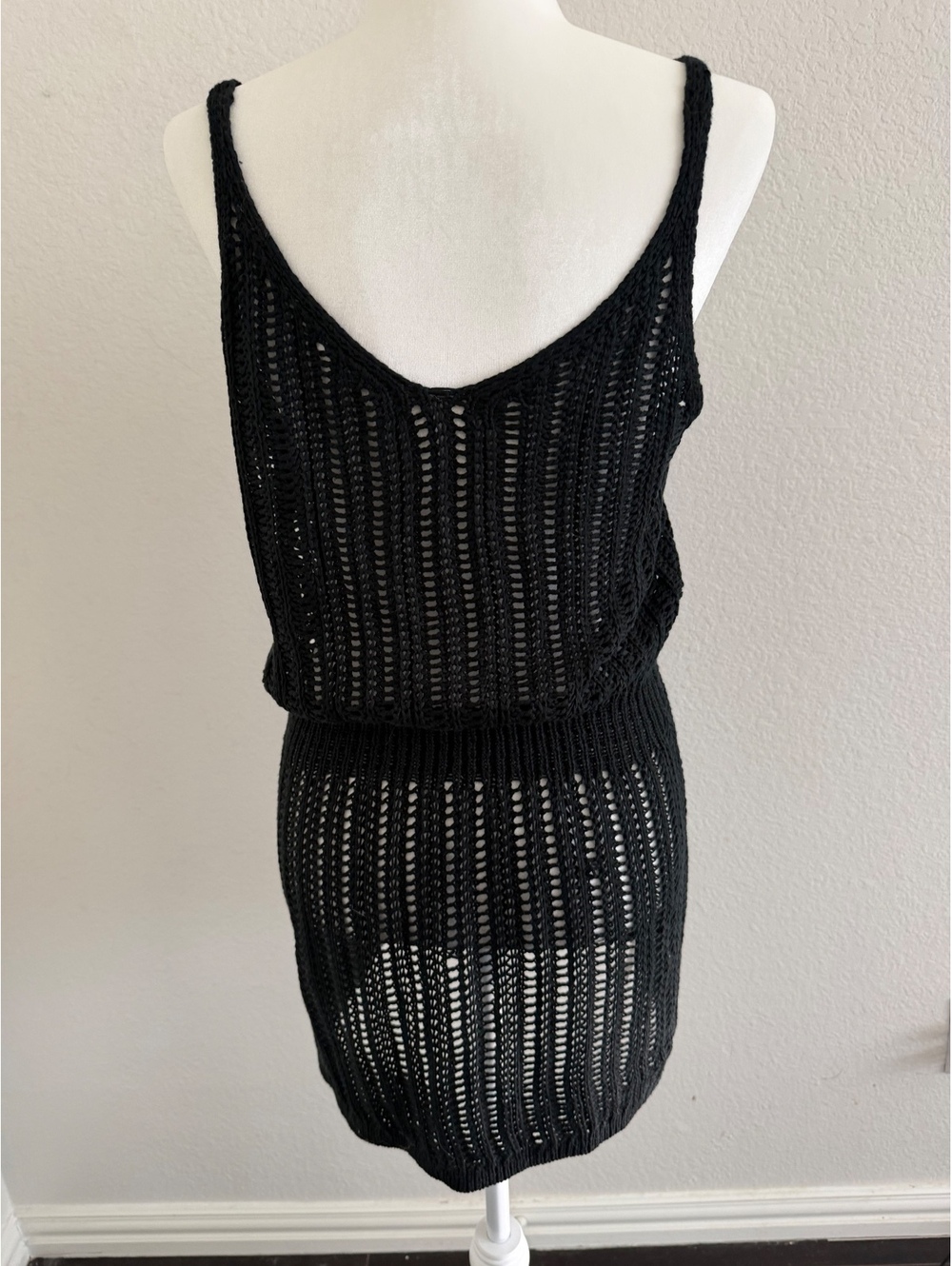 Beach coverup Black Crochet Knit Mini Dress cupshe swimsuit coverup lace